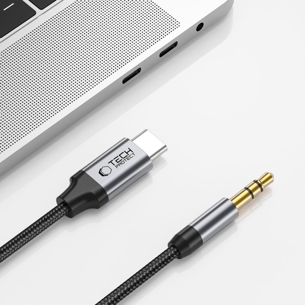 Tech-Protect UltraBoost audio kabelis USB-C uz 3.5mm mini jack, 1m, melns