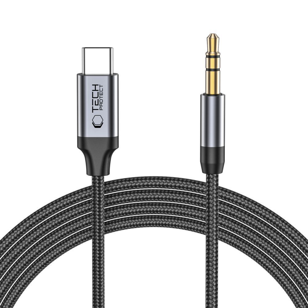 Tech-Protect UltraBoost audio kabelis USB-C uz 3.5mm mini jack, 1m, melns
