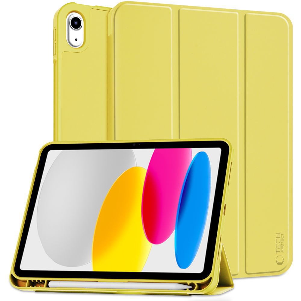 Tech-Protect iPad 10.9" 2022 atverams vāciņš maciņš grāmatiņa SC Pen, dzeltens