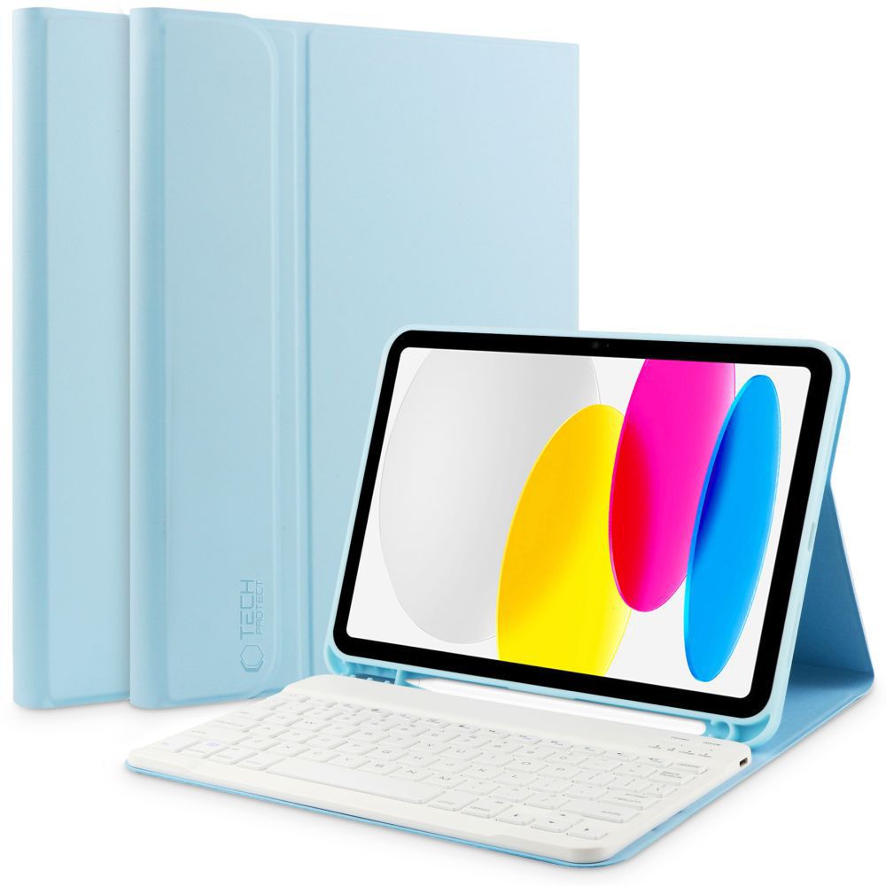 Tech-Protect iPad 10.9" 2022 atverams vāciņš maciņš grāmatiņa ar tastatūru SC Pen, gaiši zils