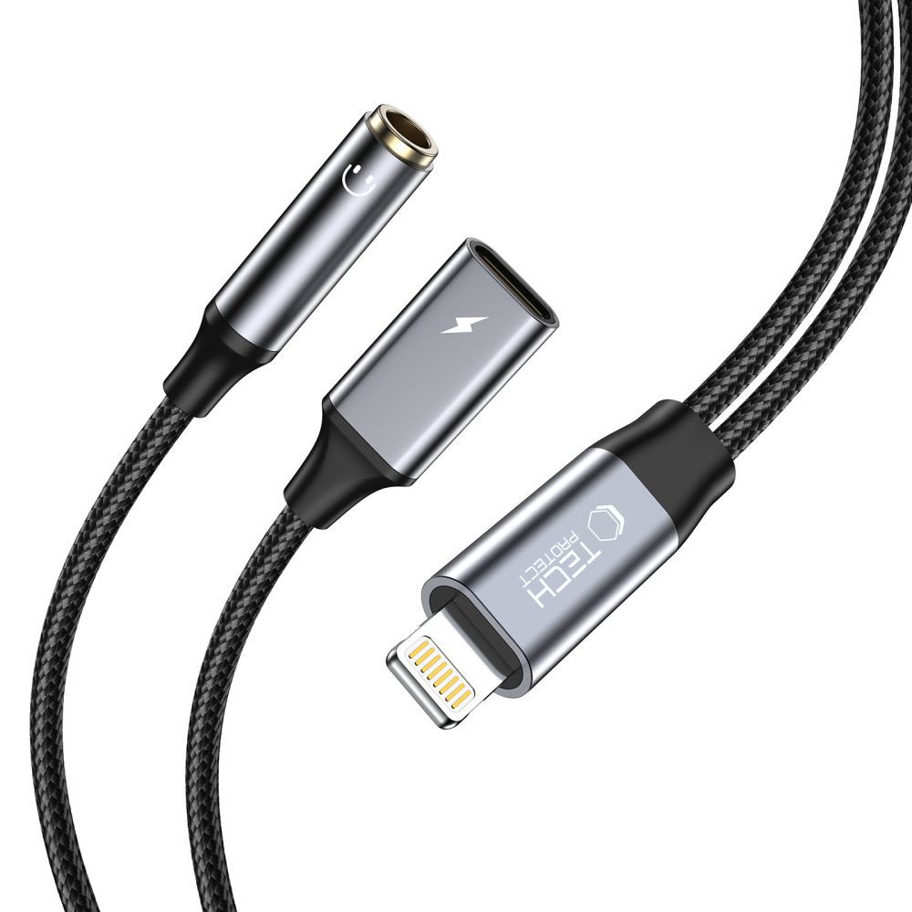 Tech-Protect UltraBoost pāreja Lightning uz 3.5mm Mini Jack un Lightning, melna
