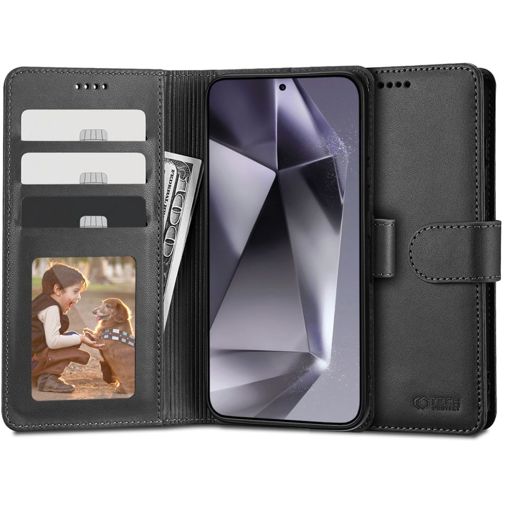 Tech-Protect Samsung Galaxy S24 Ultra atverams vāciņš maciņš grāmatiņa Wallet, melns