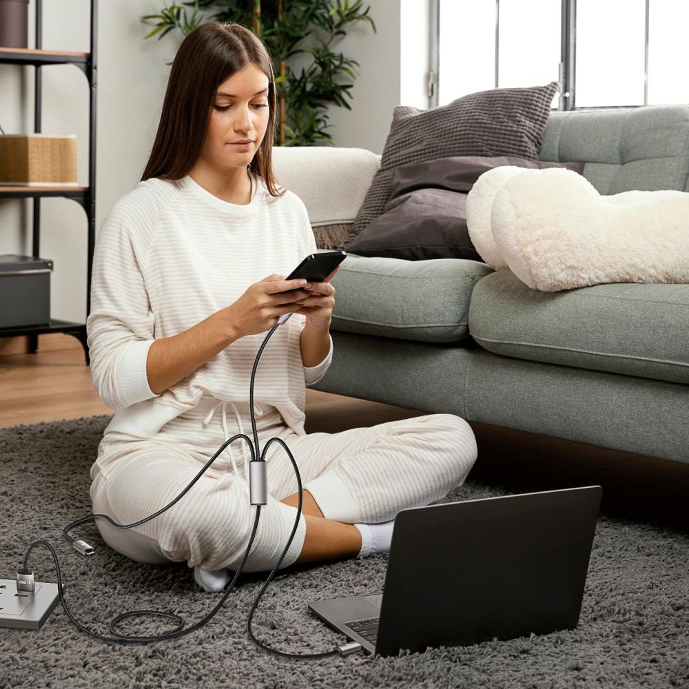 Tech-Protect UltraBoost 3in1 USB-A uz Lightning / USB-C / Micro-USB kabelis 1m, pelēks