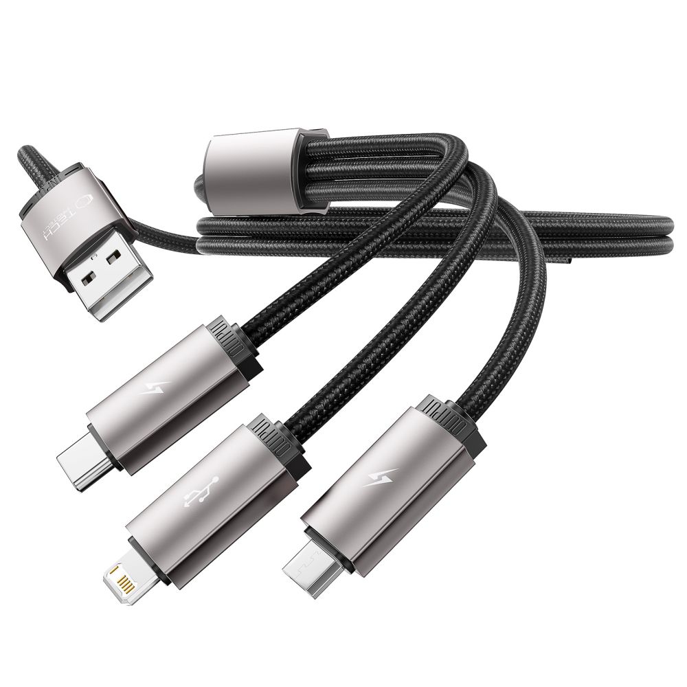 Tech-Protect UltraBoost 3in1 USB-A uz Lightning / USB-C / Micro-USB kabelis 1m, pelēks