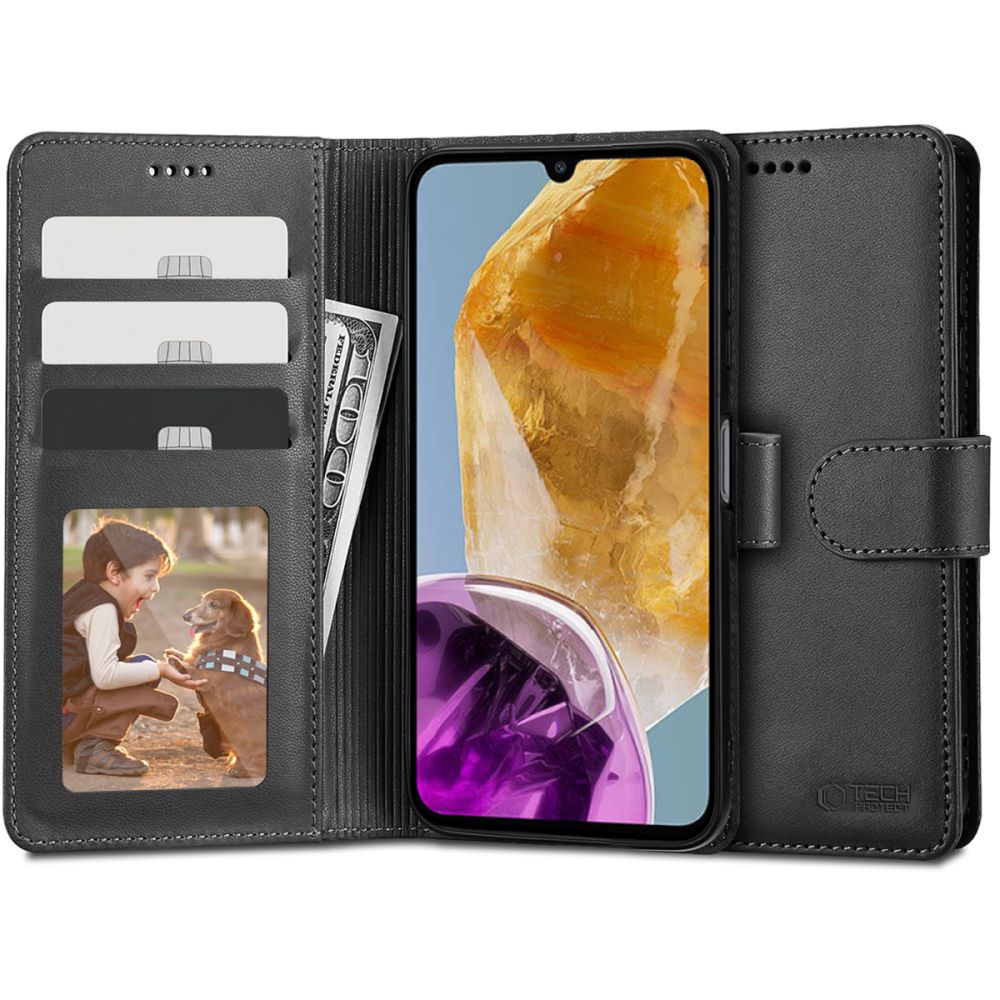 Tech-Protect Samsung Galaxy M15 5G atverams vāciņš maciņš grāmatiņa Wallet, melns