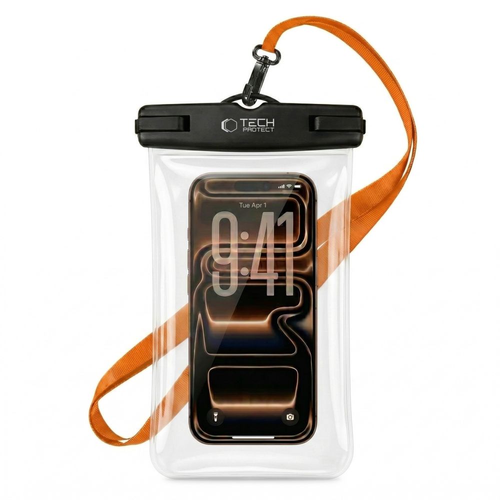 Tech-Protect UWC7 universāls ūdensizturīgs maciņš līdz 6.9", melns/oranžs