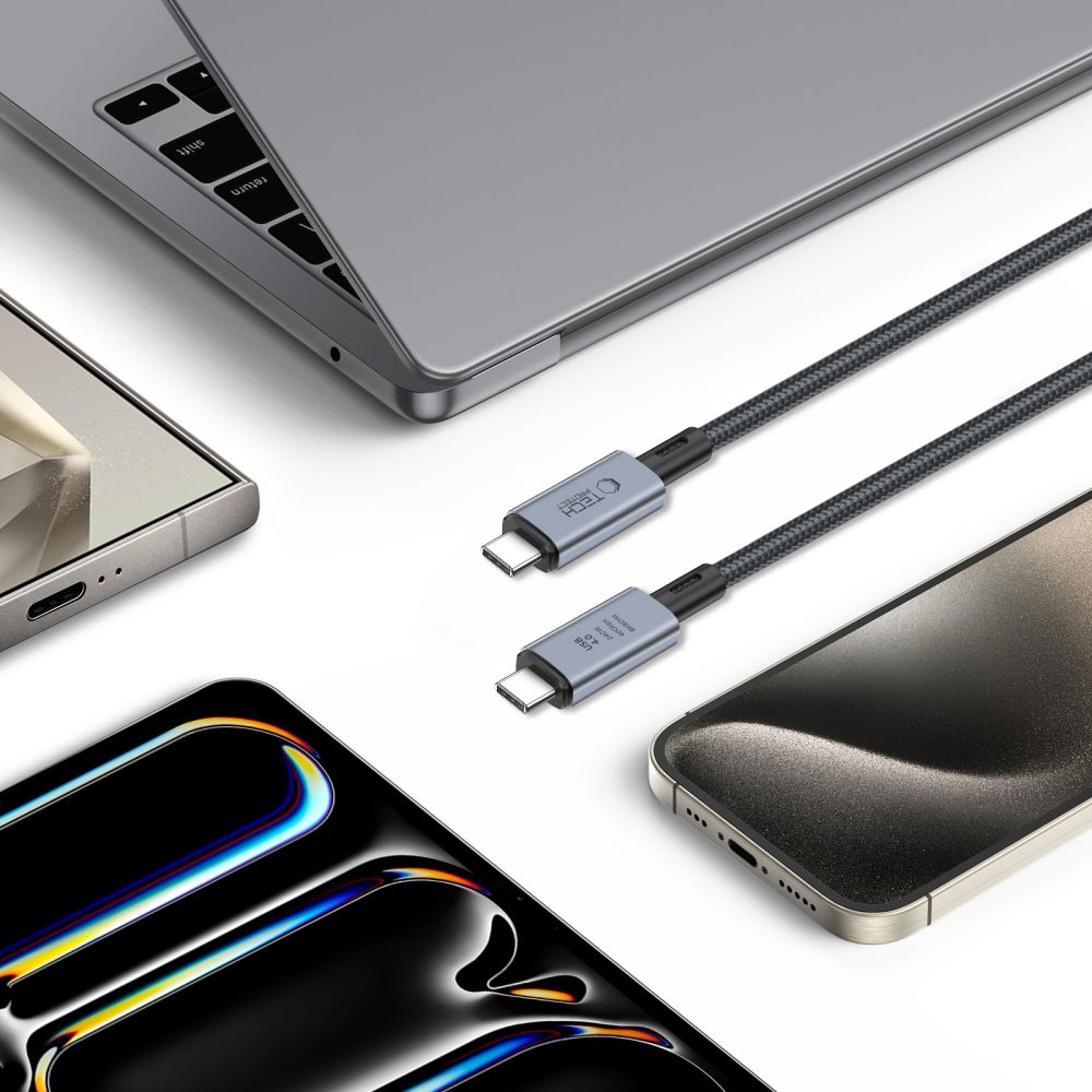 Tech-Protect UltraBoost Max USB-C 4.0 kabelis 240W 8K 40Gbps 1m, pelēks