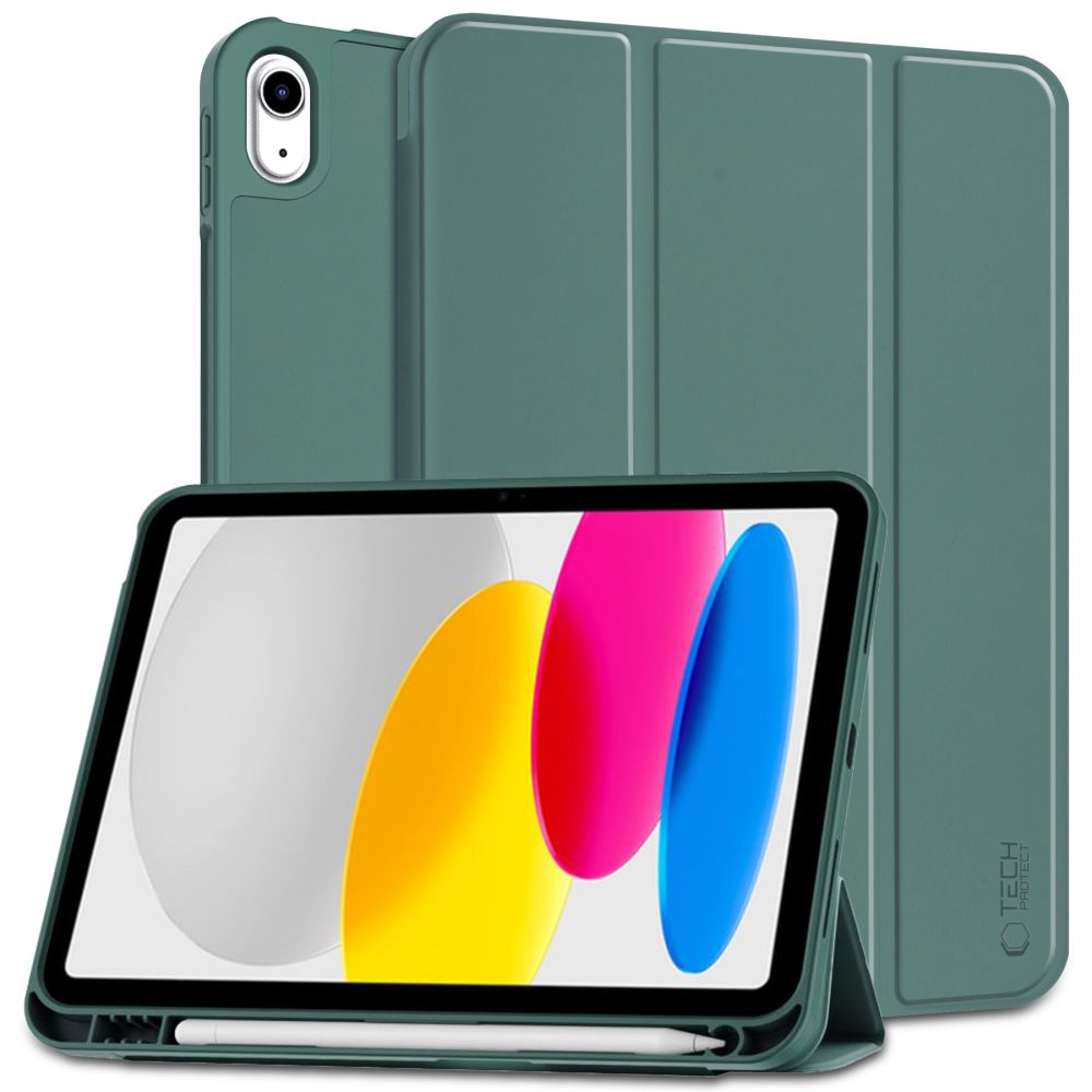 Tech-Protect iPad 10.9" 2022 atverams vāciņš maciņš grāmatiņa SC Pen, zaļš