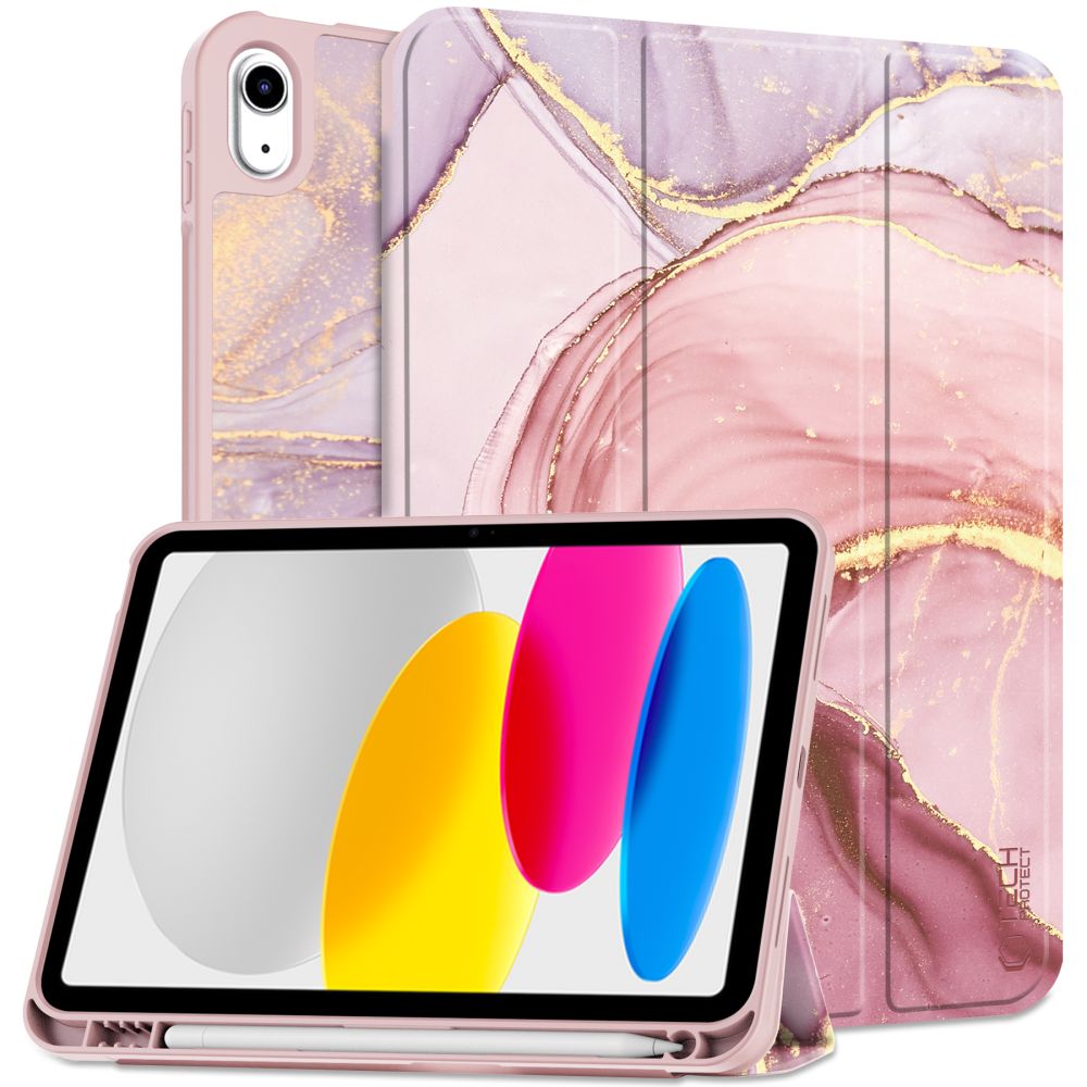 Tech-Protect iPad 10.9" 2022 atverams vāciņš maciņš grāmatiņa SC Pen, Pink Marble