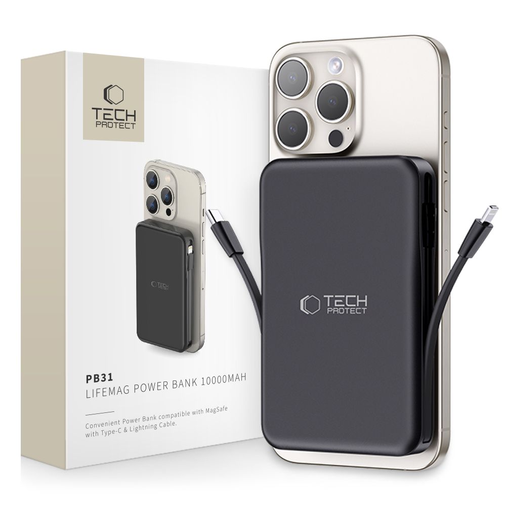 Tech-Protect LifeMag PB31 MagSafe ārējais akumulators 10000mAh 15W, melns