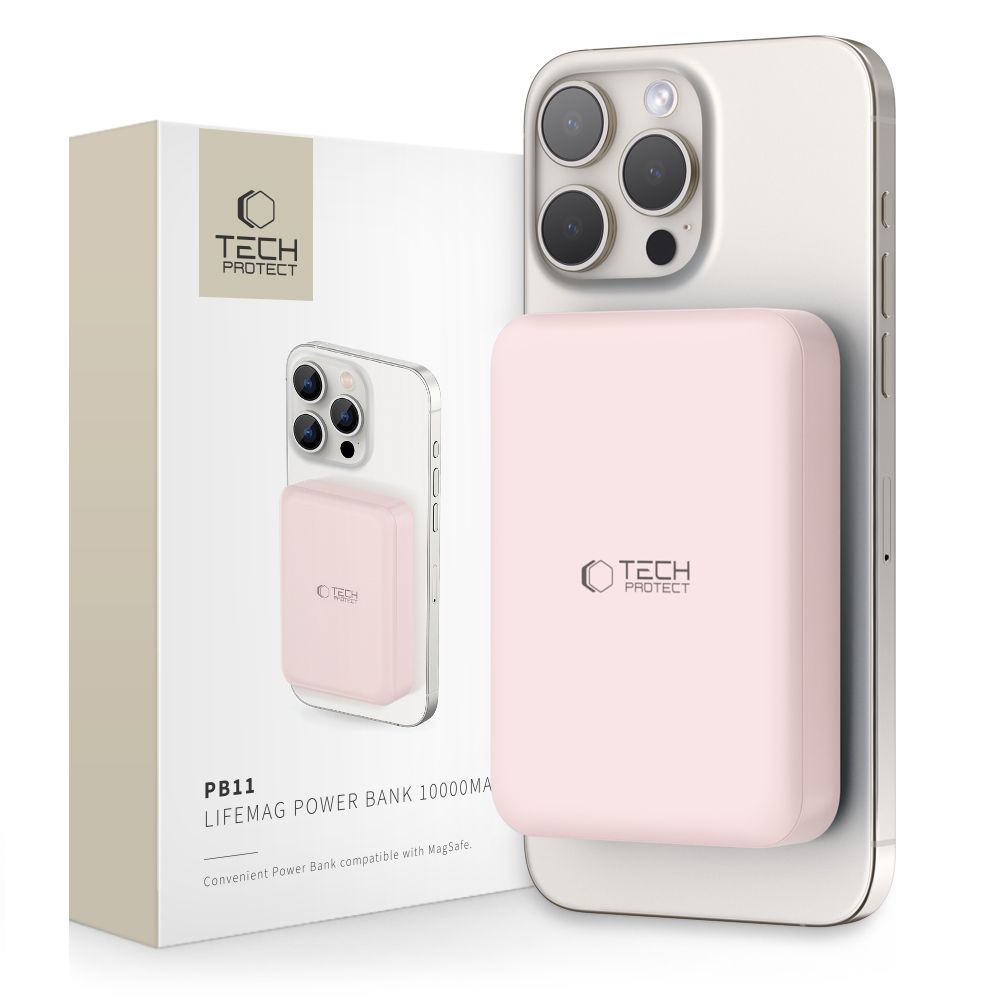 Tech-Protect LifeMag PB11 MagSafe ārējais akumulators 10000mAh 15W, rozā
