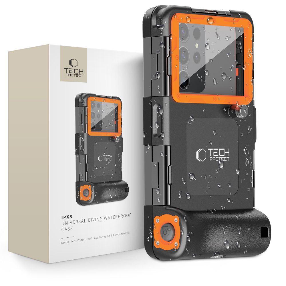 Tech-Protect IPX8 ūdensizturīgs maciņš viedtālruņiem 4.7-6.7", melns/oranžs