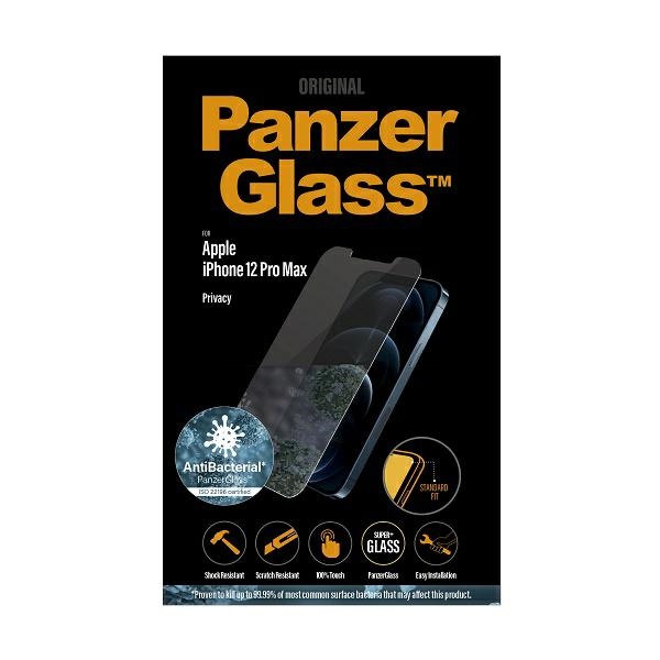 PanzerGlass Standard Super+ antibakteriāls aizsargstikls iPhone 12 Pro Max modelim | antibacterial privacy tempered...