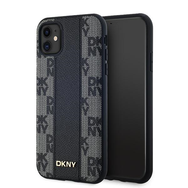 Dkny iPhone 11 / XR vāciņš Leather Checkered Mono Pattern MagSafe, melns
