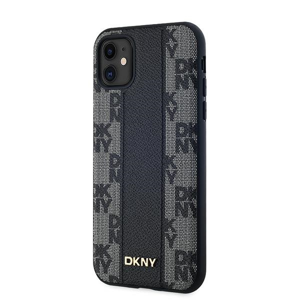 Dkny iPhone 11 / XR vāciņš Leather Checkered Mono Pattern MagSafe, melns