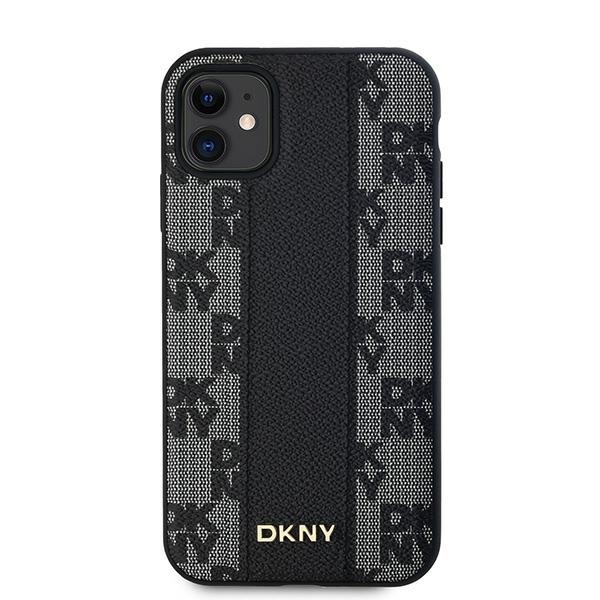 Dkny iPhone 11 / XR vāciņš Leather Checkered Mono Pattern MagSafe, melns