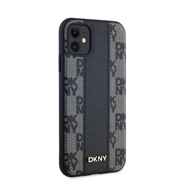 Dkny iPhone 11 / XR vāciņš Leather Checkered Mono Pattern MagSafe, melns