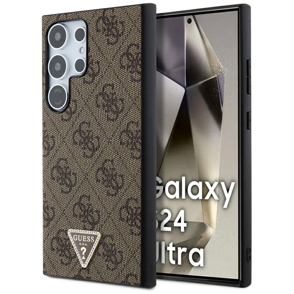 Guess Samsung Galaxy S24 Ultra vāciņš Grip Stand 4G Triangle Strass, brūns