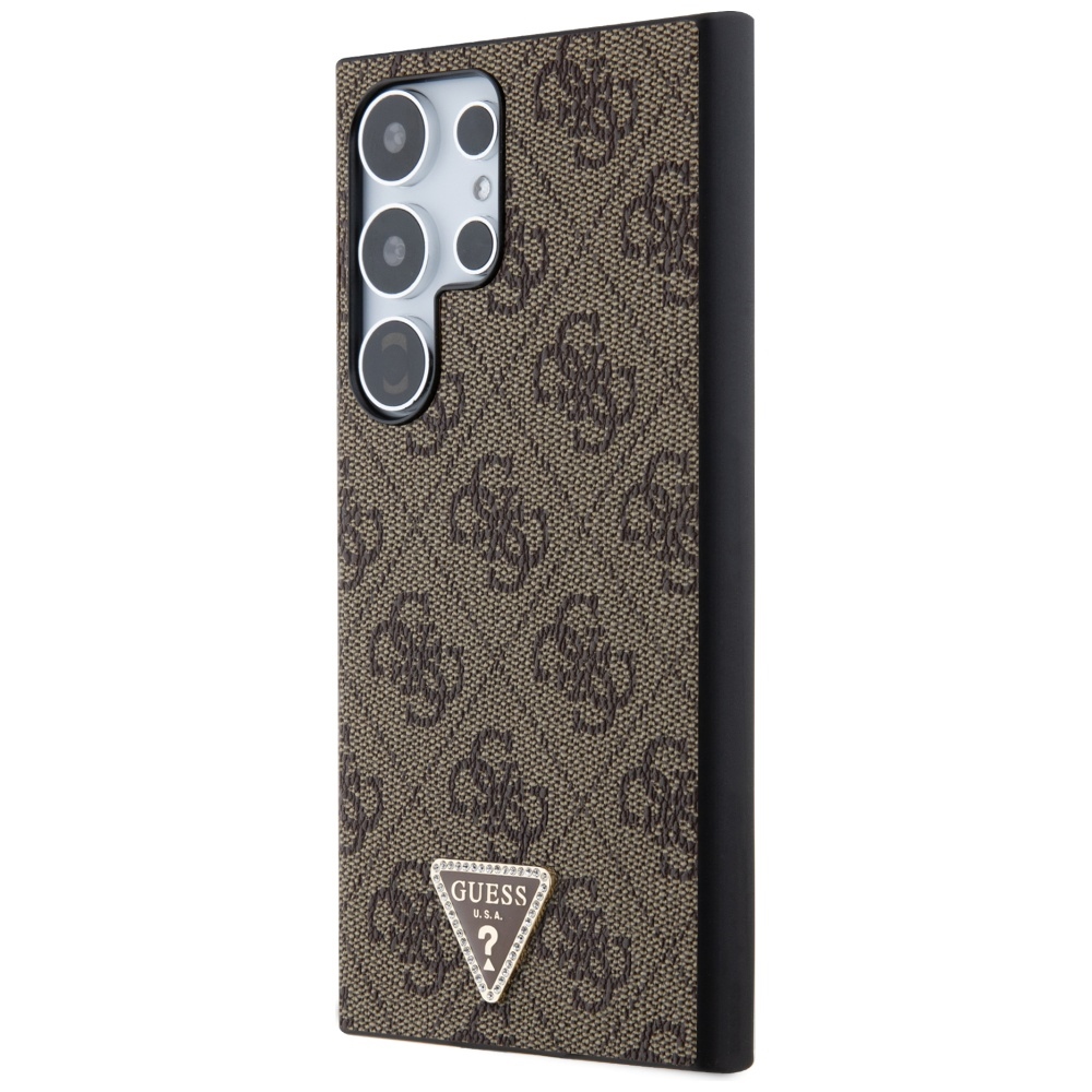Guess Samsung Galaxy S24 Ultra vāciņš Grip Stand 4G Triangle Strass, brūns