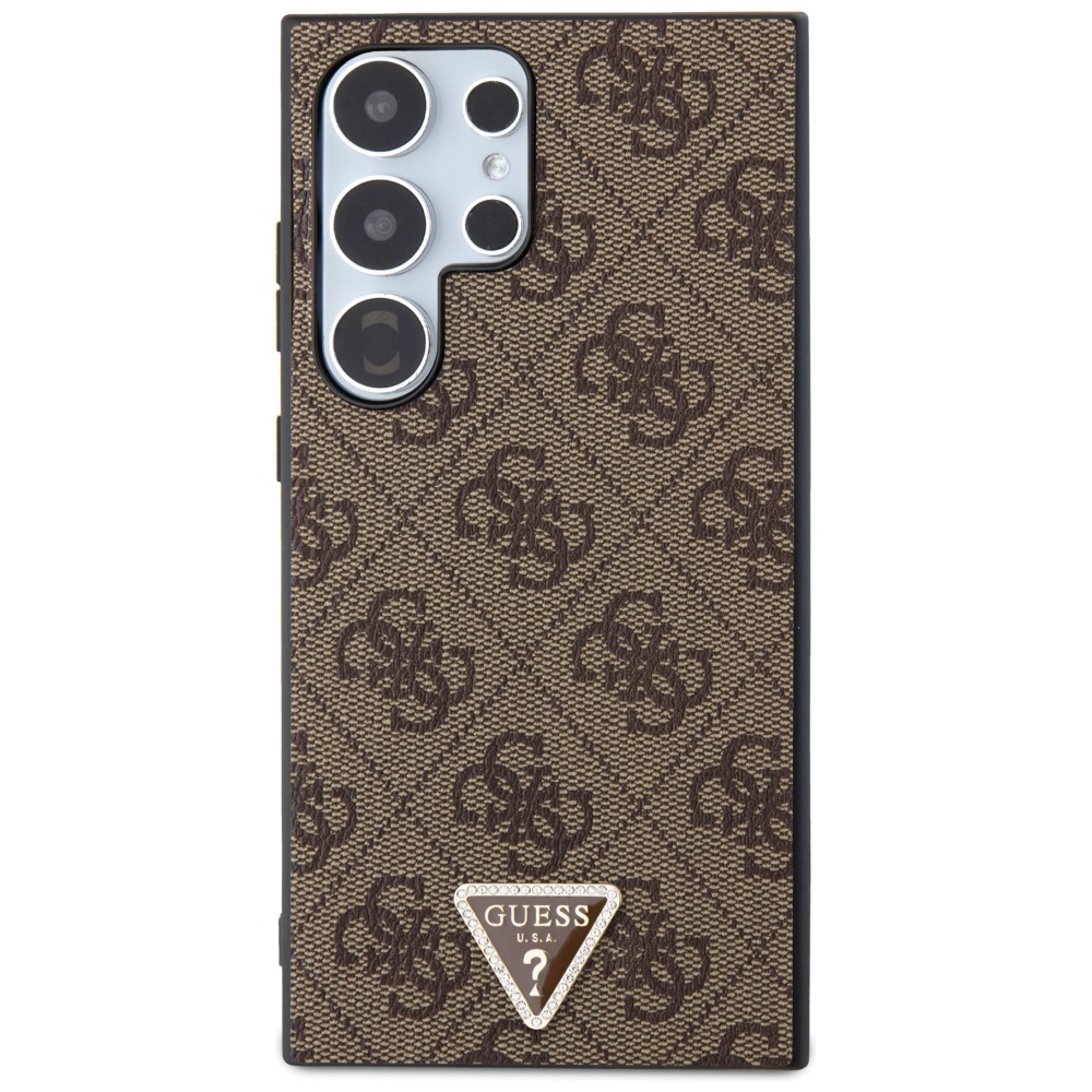 Guess Samsung Galaxy S24 Ultra vāciņš Grip Stand 4G Triangle Strass, brūns