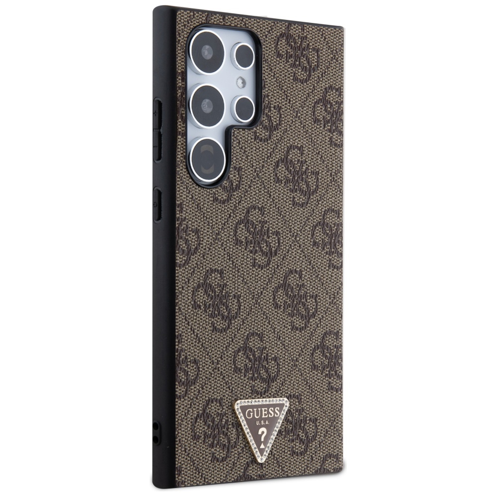 Guess Samsung Galaxy S24 Ultra vāciņš Grip Stand 4G Triangle Strass, brūns