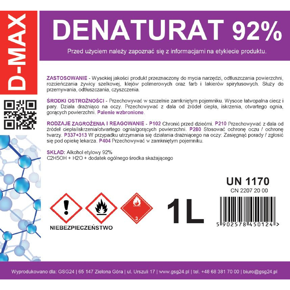 Denaturētais spirts D-MAX 1L | Denatured alcohol