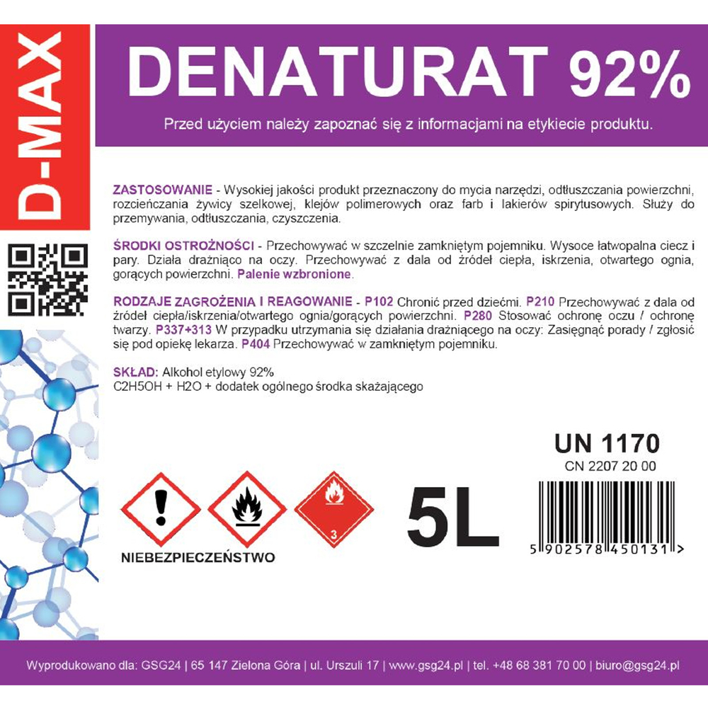 Gsg24 D-MAX denaturētais spirts 5L