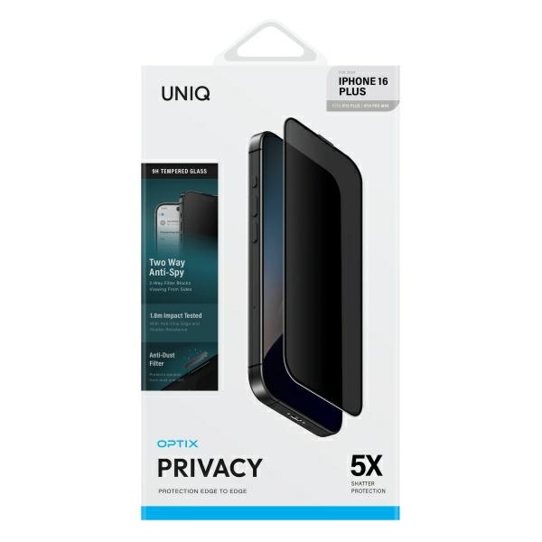 UNIQ Optix Privacy rūdīts stikls ar privātuma aplikatoru iPhone 16 Plus tālrunim | tempered glass with applicator...
