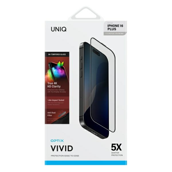 UNIQ Optix Vivid rūdīts stikls ar aplikatoru priekš iPhone 16 Plus | tempered glass with apliaktor for