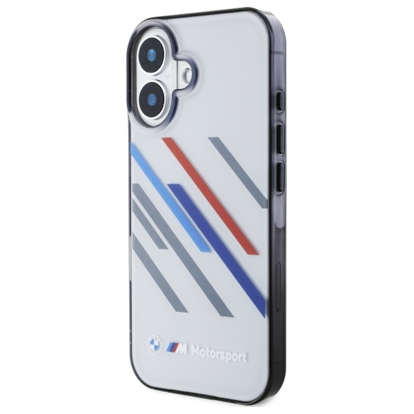 BMW iPhone 16 Plus vāciņš Motorsport IML Random Stripes, pelēks