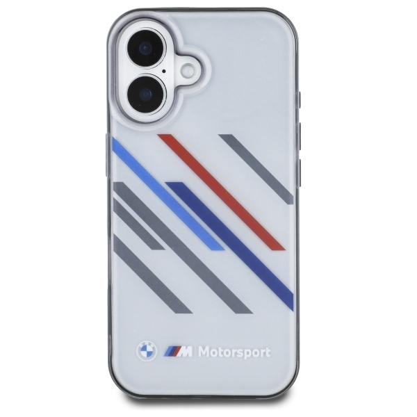 BMW iPhone 16 Plus vāciņš Motorsport IML Random Stripes, pelēks