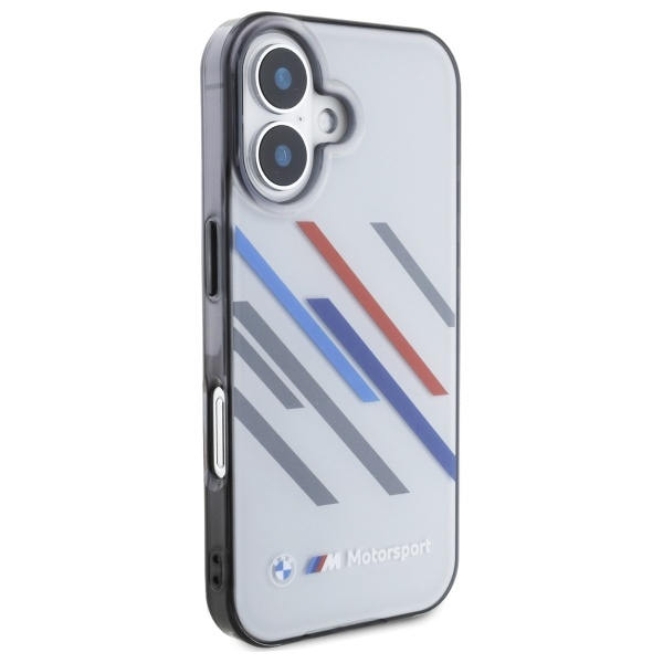 BMW iPhone 16 Plus vāciņš Motorsport IML Random Stripes, pelēks