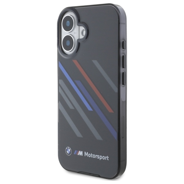 BMW iPhone 16 Plus vāciņš Motorsport IML Random Stripes, melns