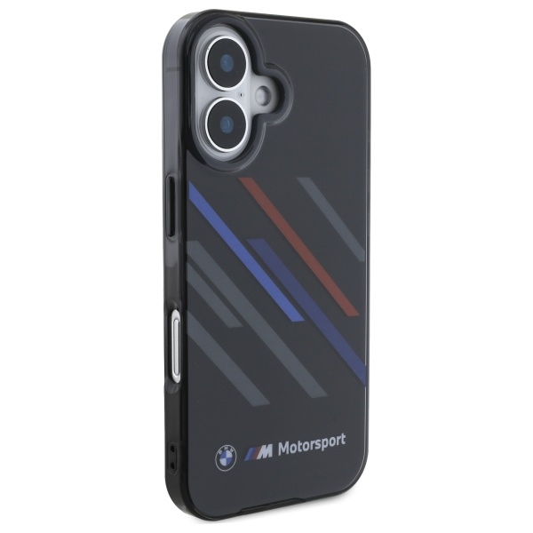 BMW iPhone 16 Plus vāciņš Motorsport IML Random Stripes, melns