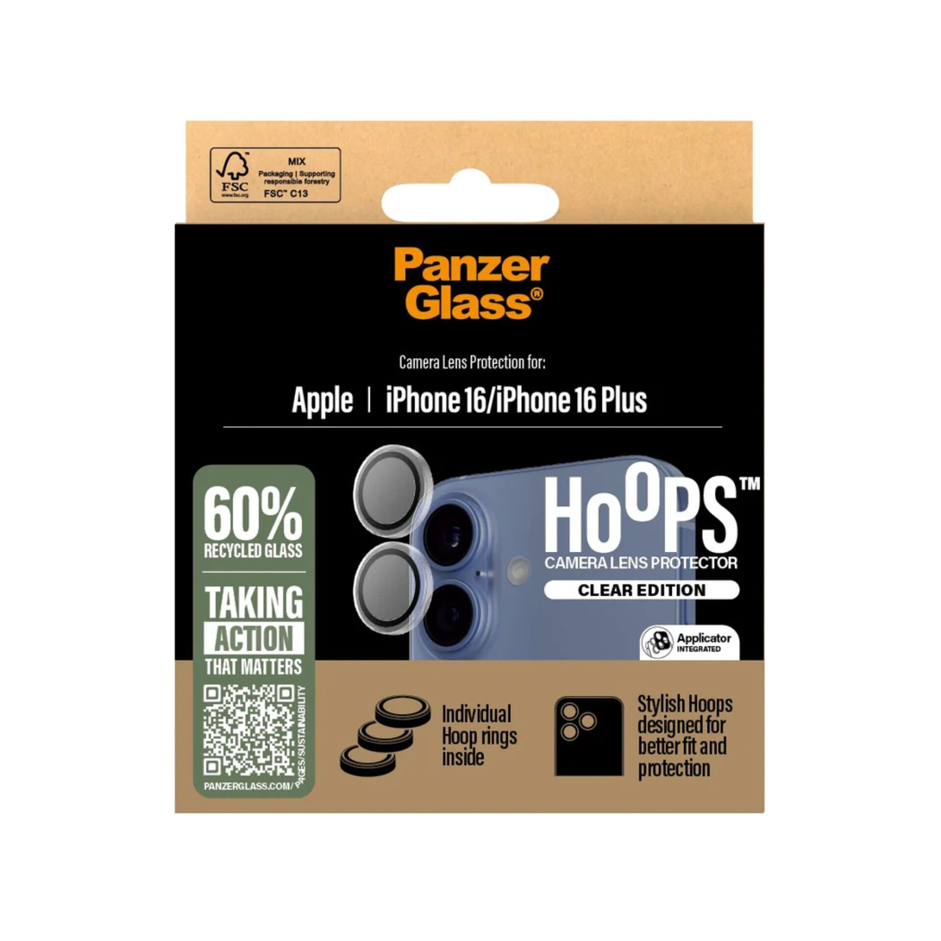 Panzerglass Hoops kameras aizsargstikls iPhone 16 / 16 Plus, Caurspīdīgs