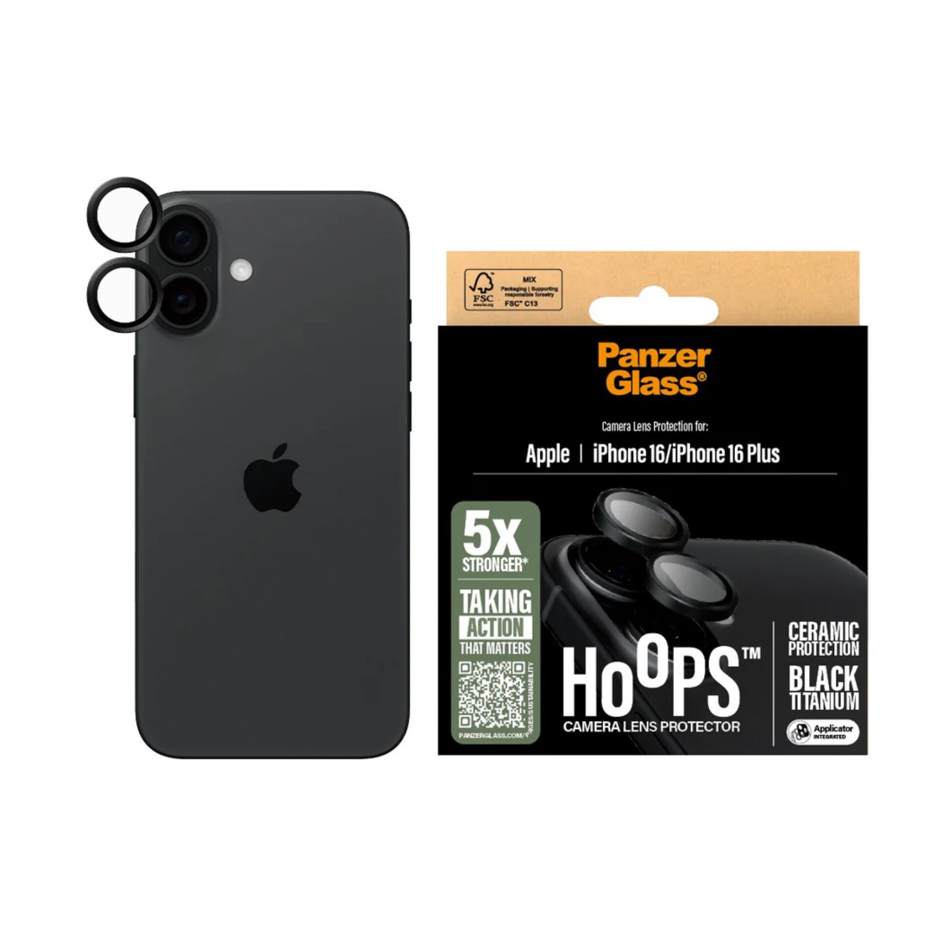 Panzerglass Hoops Ceramic kameras aizsargstikls iPhone 16 / 16 Plus, melns