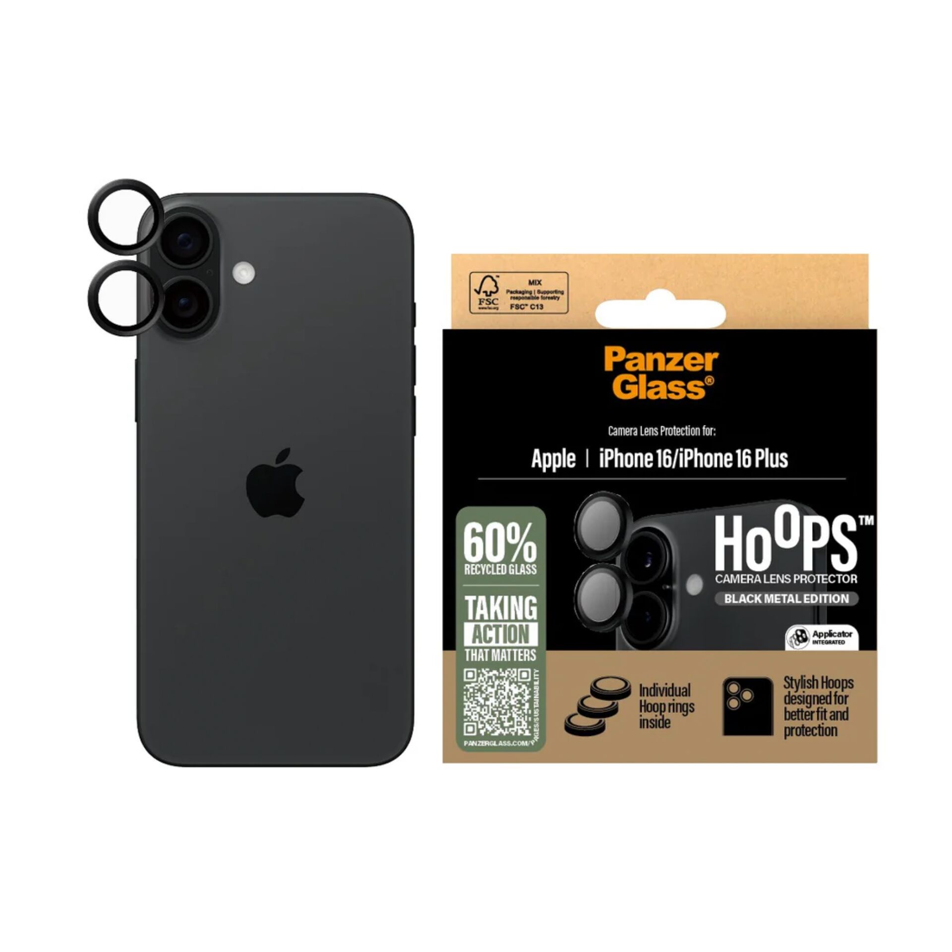 Kameras aizsargstikls Panzerglass Hoops Black iPhone 16 / 16 Plus