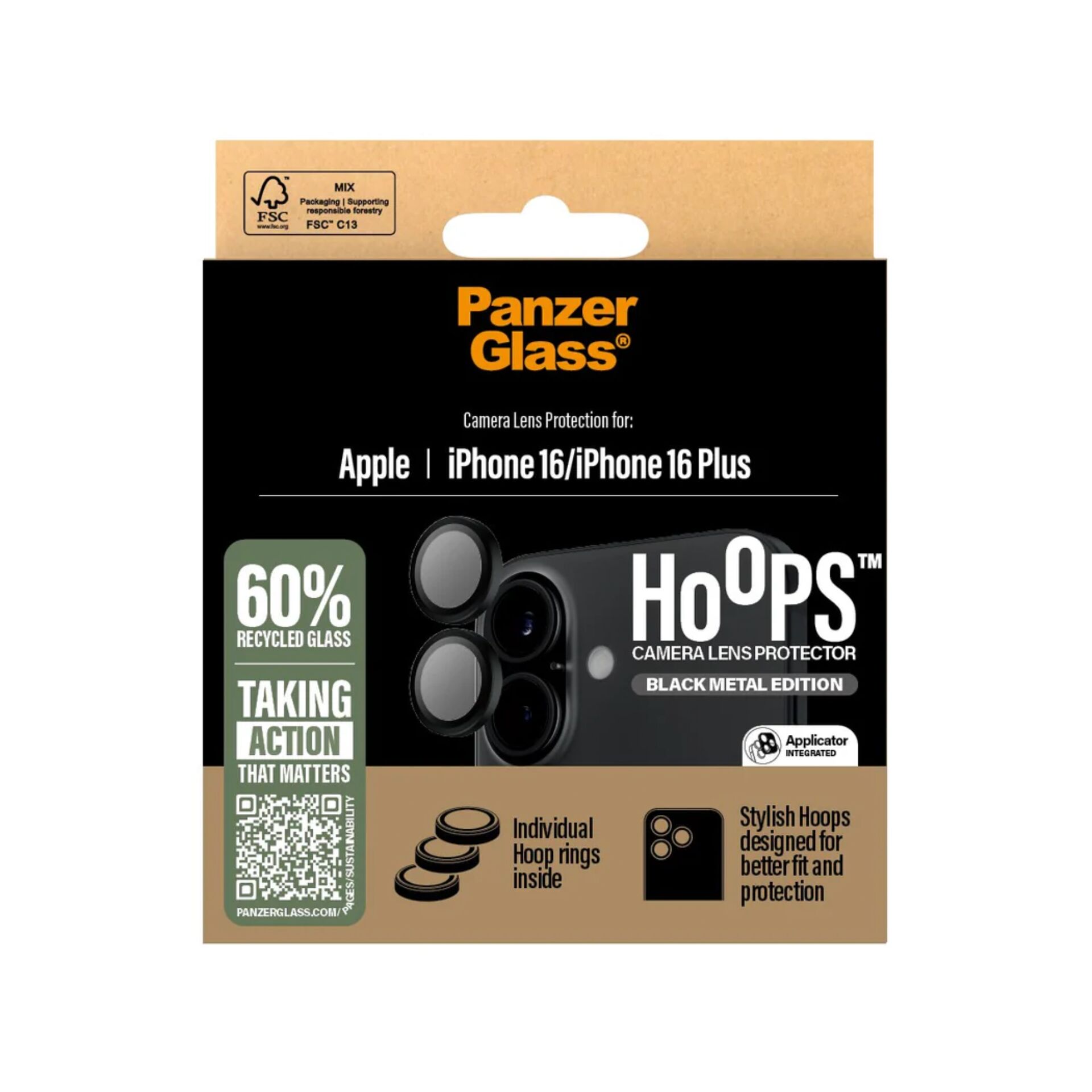 Kameras aizsargstikls Panzerglass Hoops Black iPhone 16 / 16 Plus