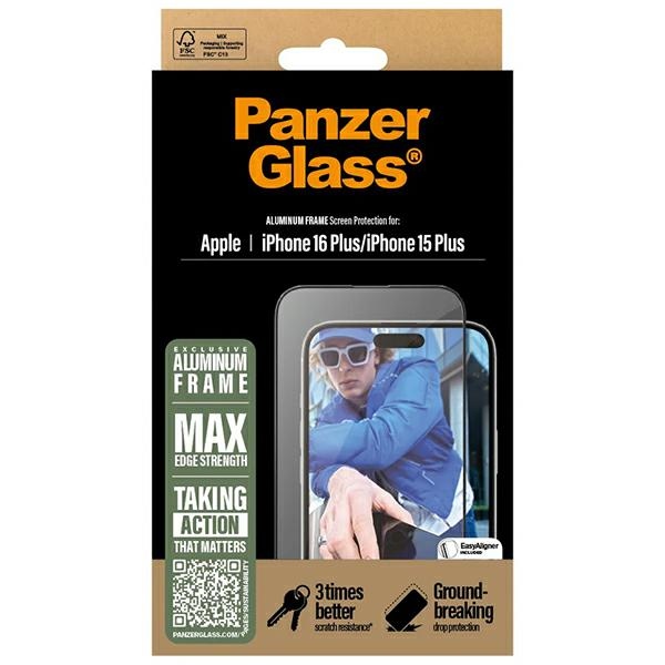 PanzerGlass ekrāna aizsargstikls Alumīnija aizsargvāciņš iPhone 16 Plus 6,7" Ultra-Wide Fit 2851 | Screen...