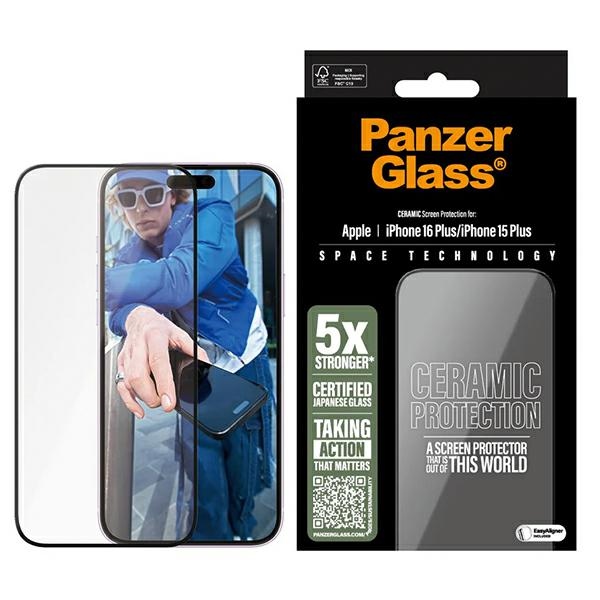 PanzerGlass iPhone 16 Plus ekrāna aizsargstikls Ceramic Ultra-Wide Fit