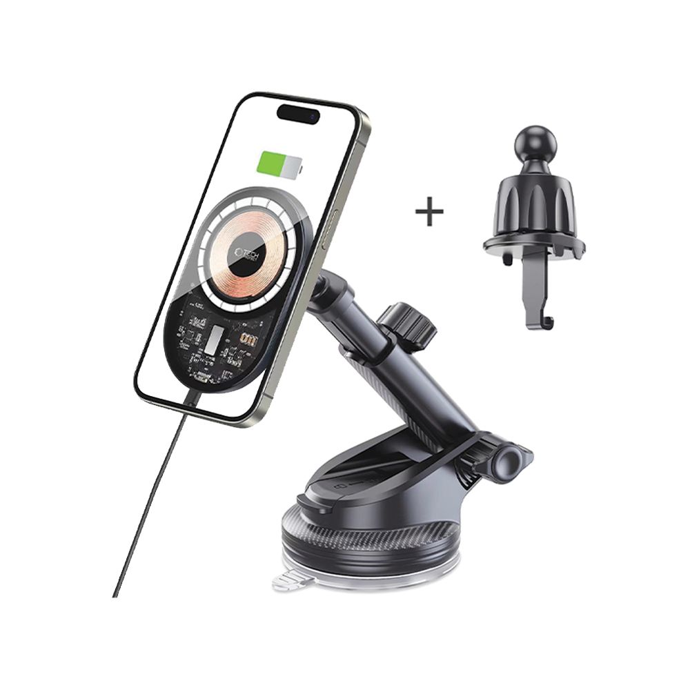 Tech-Protect MM15W-V6 15W MagSafe auto turētājs ar lādētāju, Melns