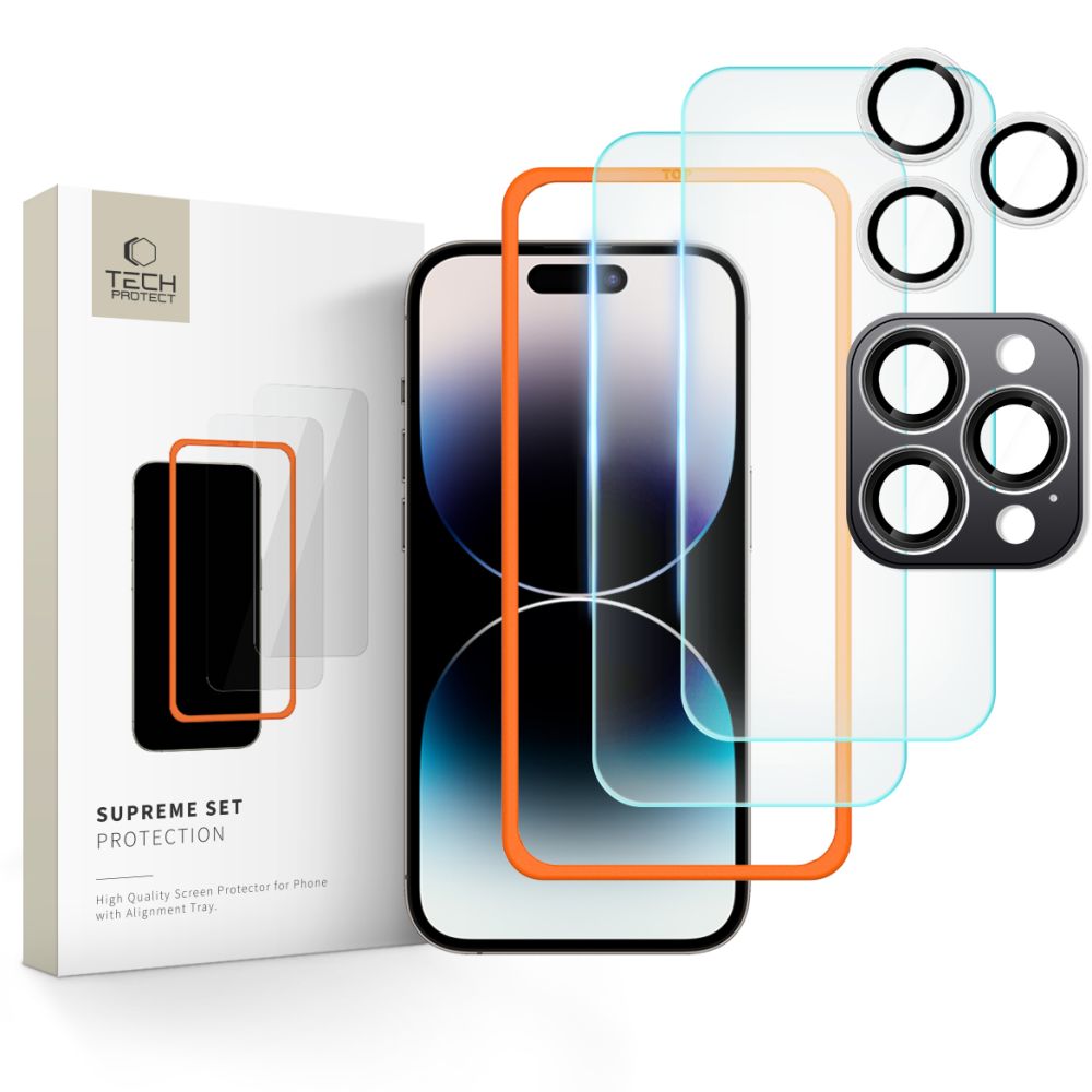 Tech-Protect Supreme aizsargstiklu komplekts iPhone 16 Pro Max, caurspīdīgs