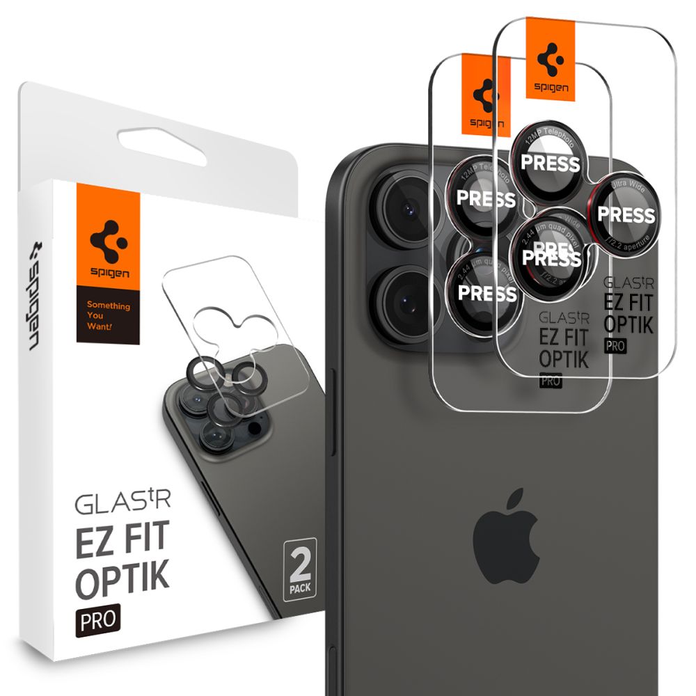 Spigen Optik Pro L-Series kameras aizsargstikls iPhone 14/15/16/17 Pro/Max, melns/sarkans