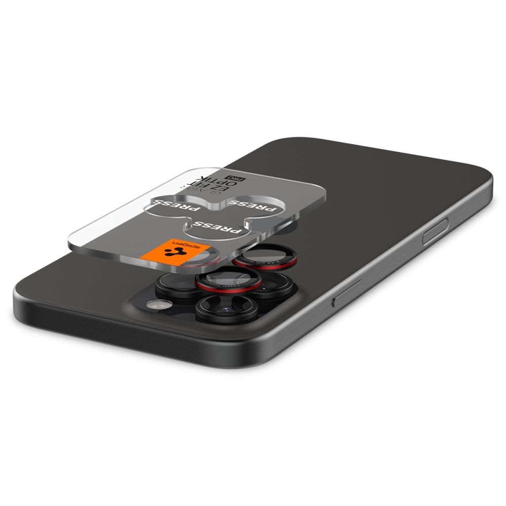 Spigen Optik Pro L-Series kameras aizsargstikls iPhone 14/15/16/17 Pro/Max, melns/sarkans