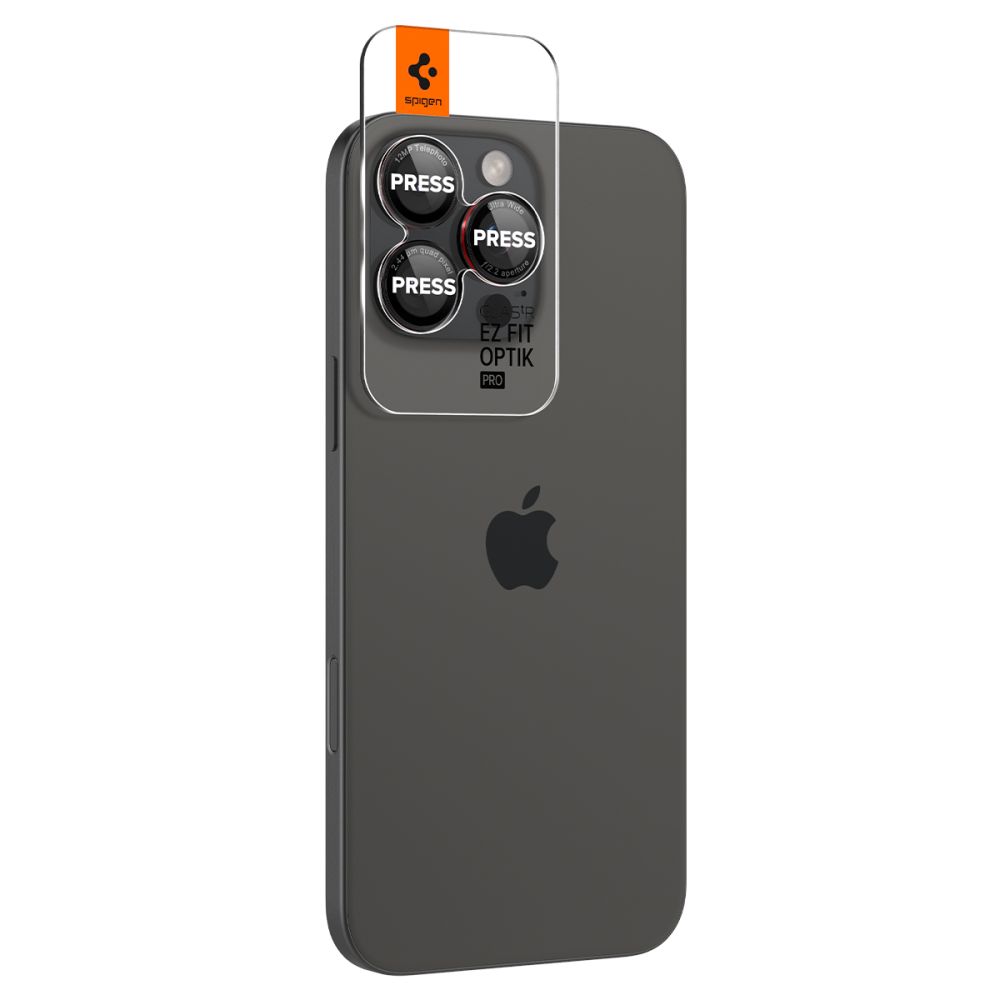 Spigen Optik Pro L-Series kameras aizsargstikls iPhone 14/15/16/17 Pro/Max, melns/sarkans