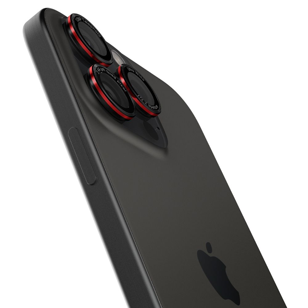 Spigen Optik Pro L-Series kameras aizsargstikls iPhone 14/15/16/17 Pro/Max, melns/sarkans
