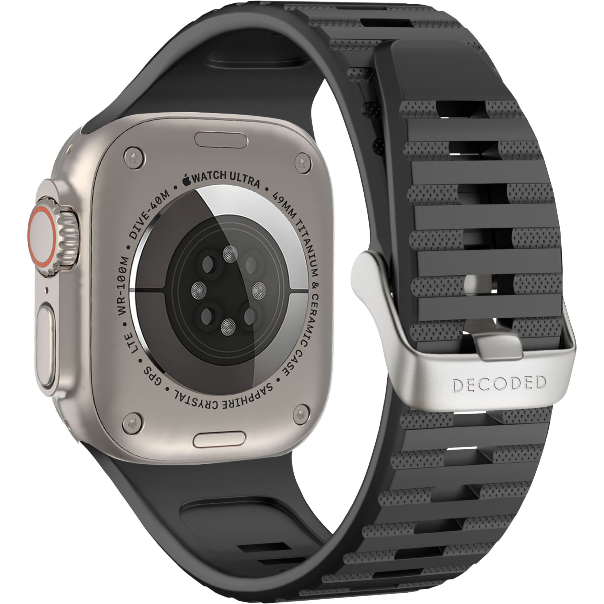 Decoded Ultra Traction silikona siksniņa Apple Watch 49/45/44/42mm, melna