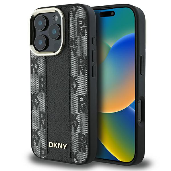 DKNY iPhone 16 Pro vāciņš Leather Checkered Mono Pattern MagSafe, melns