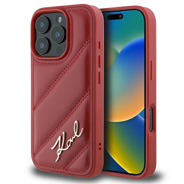 Karl Lagerfeld iPhone 16 Pro vāciņš Quilted Signature, sarkans
