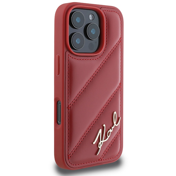 Karl Lagerfeld iPhone 16 Pro vāciņš Quilted Signature, sarkans